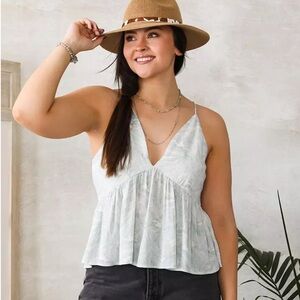 Buckle | Willow & Root Leaf Peplum Tank Top - Blue Ivory